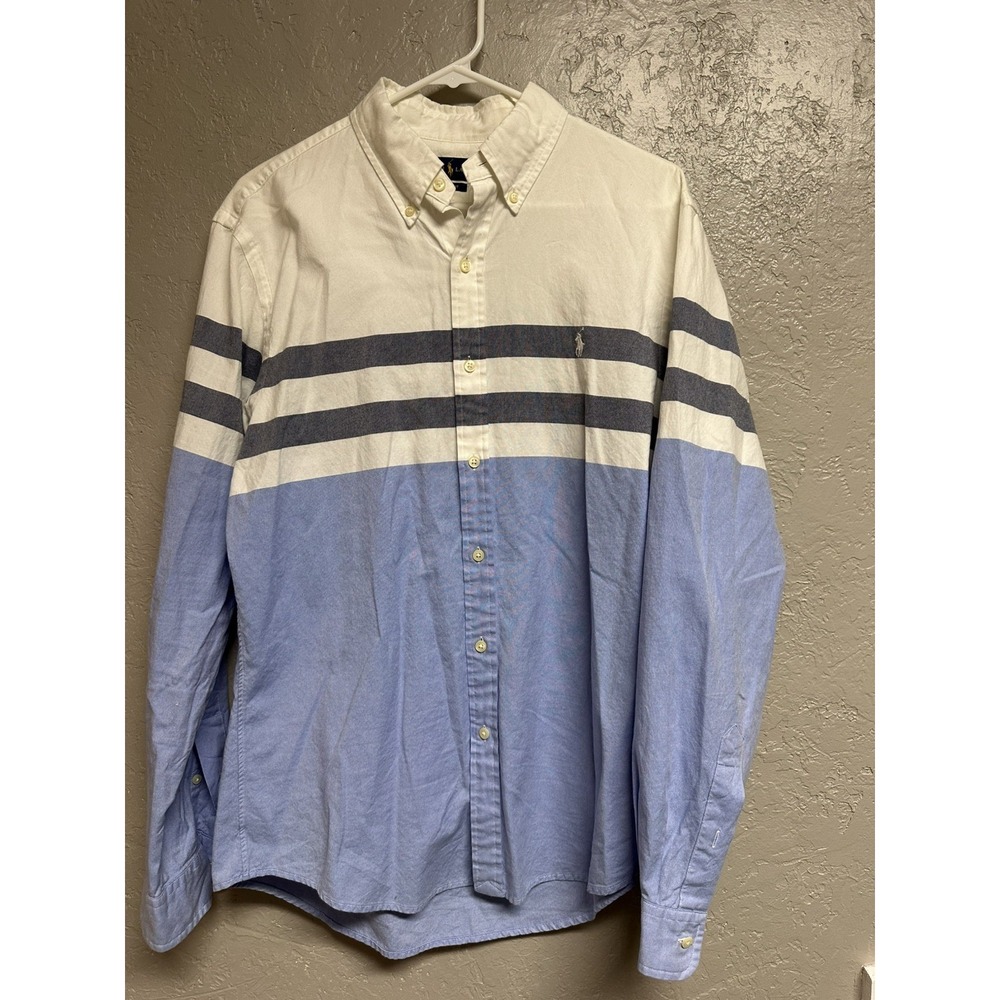 Ralph Lauren Shirt Mens large Oxford Button Down Slim Fit Color Block White Pony